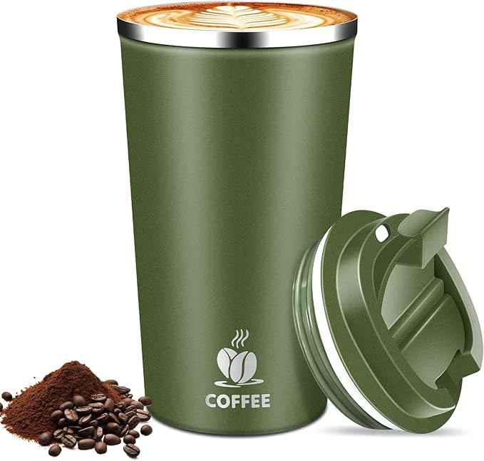 17oz Insulated Travel Coffee Mug with Flip Lid – Leakproof Stainless Steel Insulated Coffee Tumblers, Reuable Coffee Cup for Hot & Cold Drinks, Perfect for Camping & On-the-Go