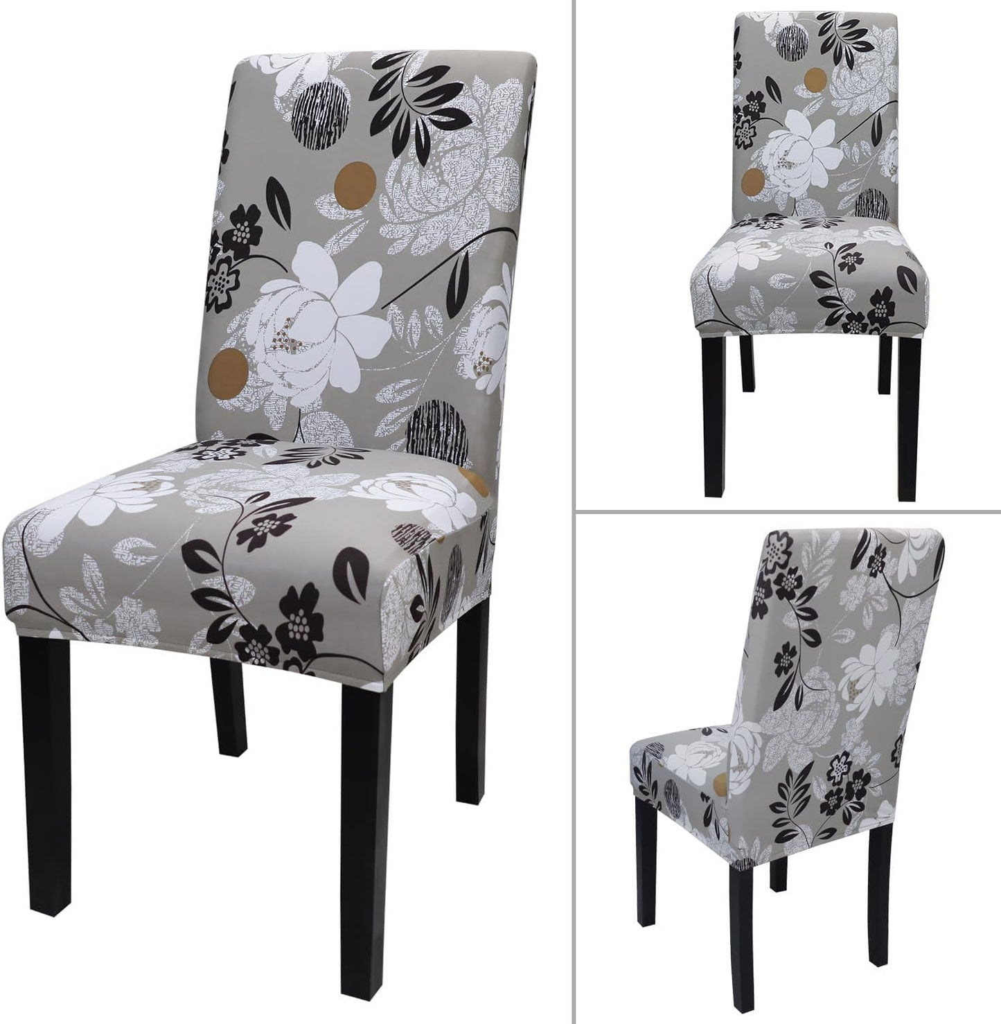 JQinHome Chair Covers for Dining Room Set of 4, High Stretch Removable Washable Parsons Chair Slipcover for Home Party Hotel Wedding Ceremony (Flower,4PCS)