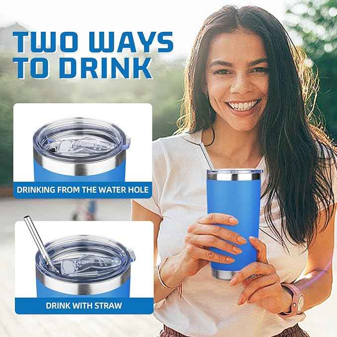 20 oz Tumbler with Lids and Straws, Stainless Steel Insulated Travel Coffee Mug, Double Wall Vacuum Insulated Tumblers, Powder Coated Coffee Tumbler for Cold & Hot Drinks (Mix Color-8, 4 Pack)