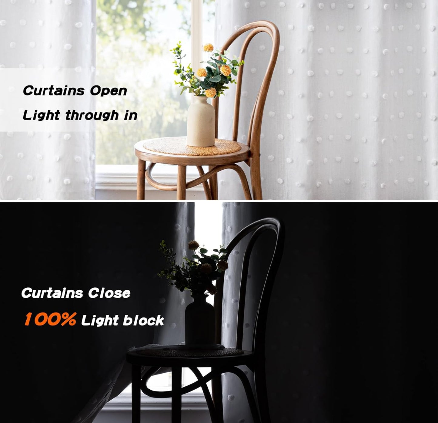 MYSKY HOME 100% Blackout Curtains for Living Room White Curtains 95 Inch Long Light Block Girls Room Drapes Thermal Insulated Room Darkening Curtains with Pom Pom Sheer Grommet 2 Pieces 52W x 95L