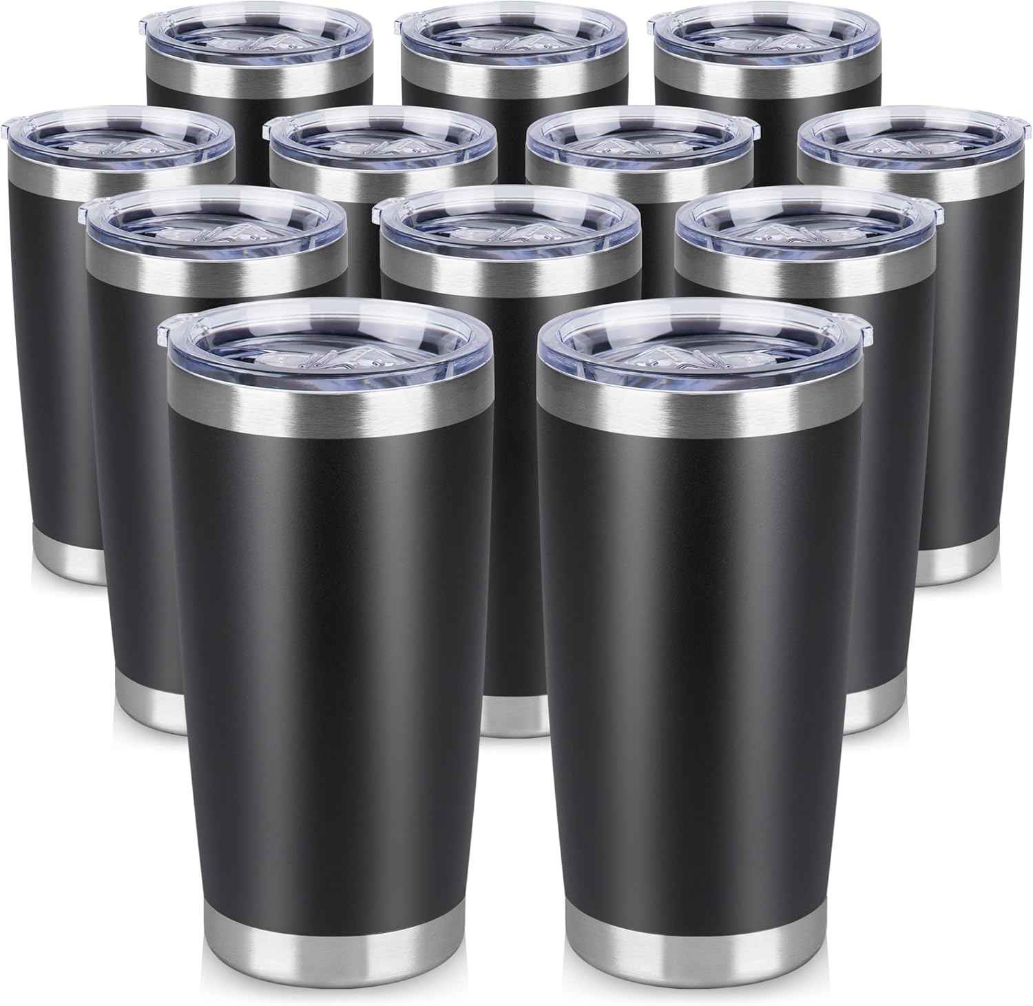 20 oz Tumbler Stainless Steel Tumblers Bulk with Lid Double Wall Insulated Coffee Tumbler Cups for Hot & Cold Drinks Powder Coated Travel Coffee Tumbler Mug Metal (Black, 12 pack)