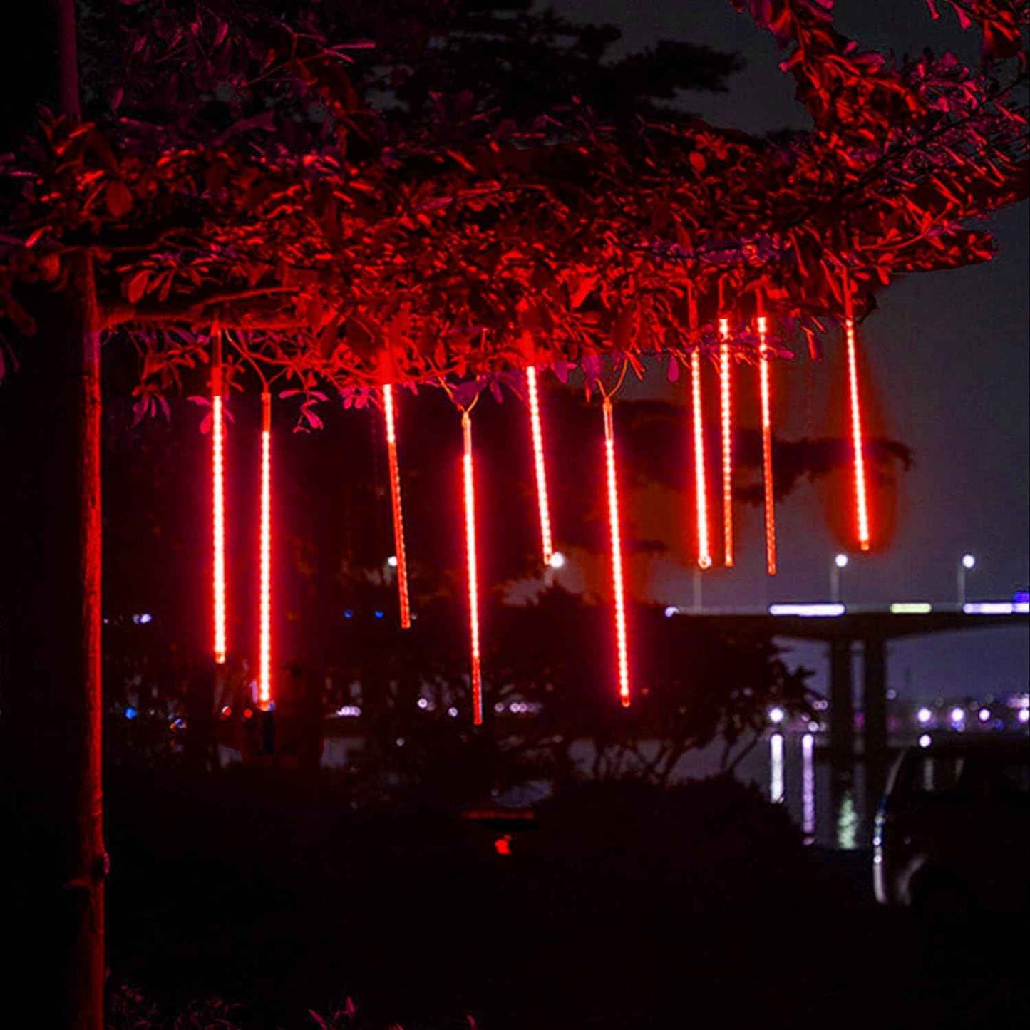 Christmas Red Meteor Shower Lights Outdoor - 12 Inch 10 Tube 360 LED High Brightness Falling Rain Icicle Cascading Lights for Xmas Halloween Tree Eaves Patio Decor (Can Connect 100 Sets)