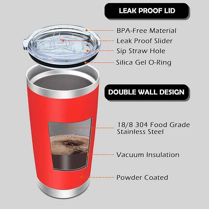 AIANJI 20oz Tumbler Bulk Stainless Steel Tumblers with Lid Vacuum Insulated Double Wall Travel Coffee Mug Powder Coated Tumbler Cup for Hot and Cold Drinks(Red, 12 pack)