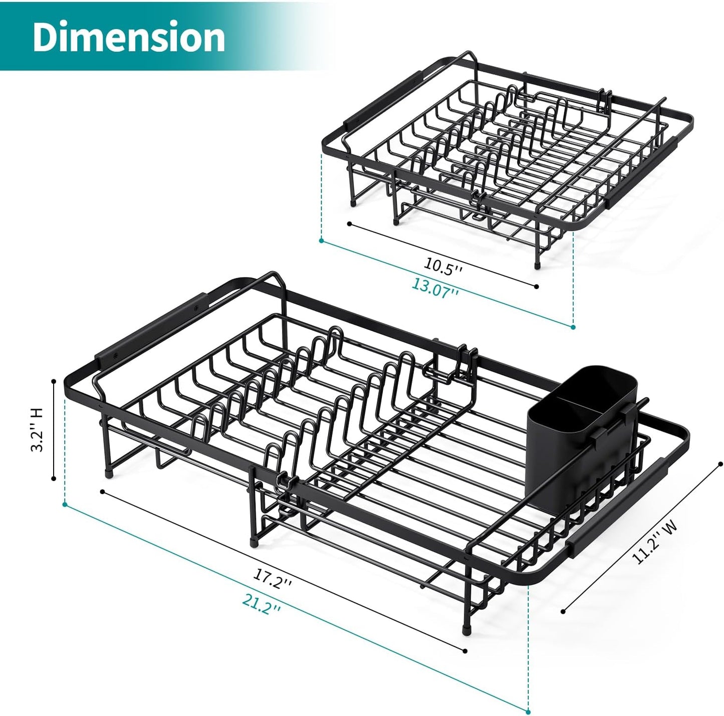 Urackify Expandable Stainless Steel in Sink Dish Drying Rack - Adjustable Dish Rack Over Sink, Rustproof Dish Drainer for Kitchen Counter, Dish Strainer with Utensil Holder, Fit Sink for 13"-18"