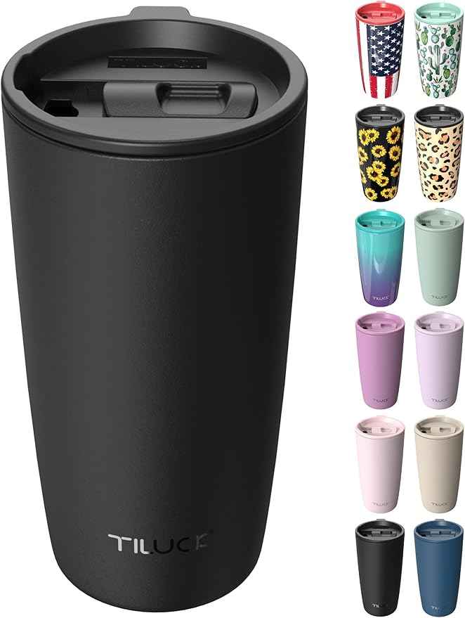 TILUCK 20 oz Insulated Tumbler with BPA-Free Lid, Stainless Steel Vacuum Travel Coffee Mug, Double Wall Coffee Tumbler（20oz，Matte Black）