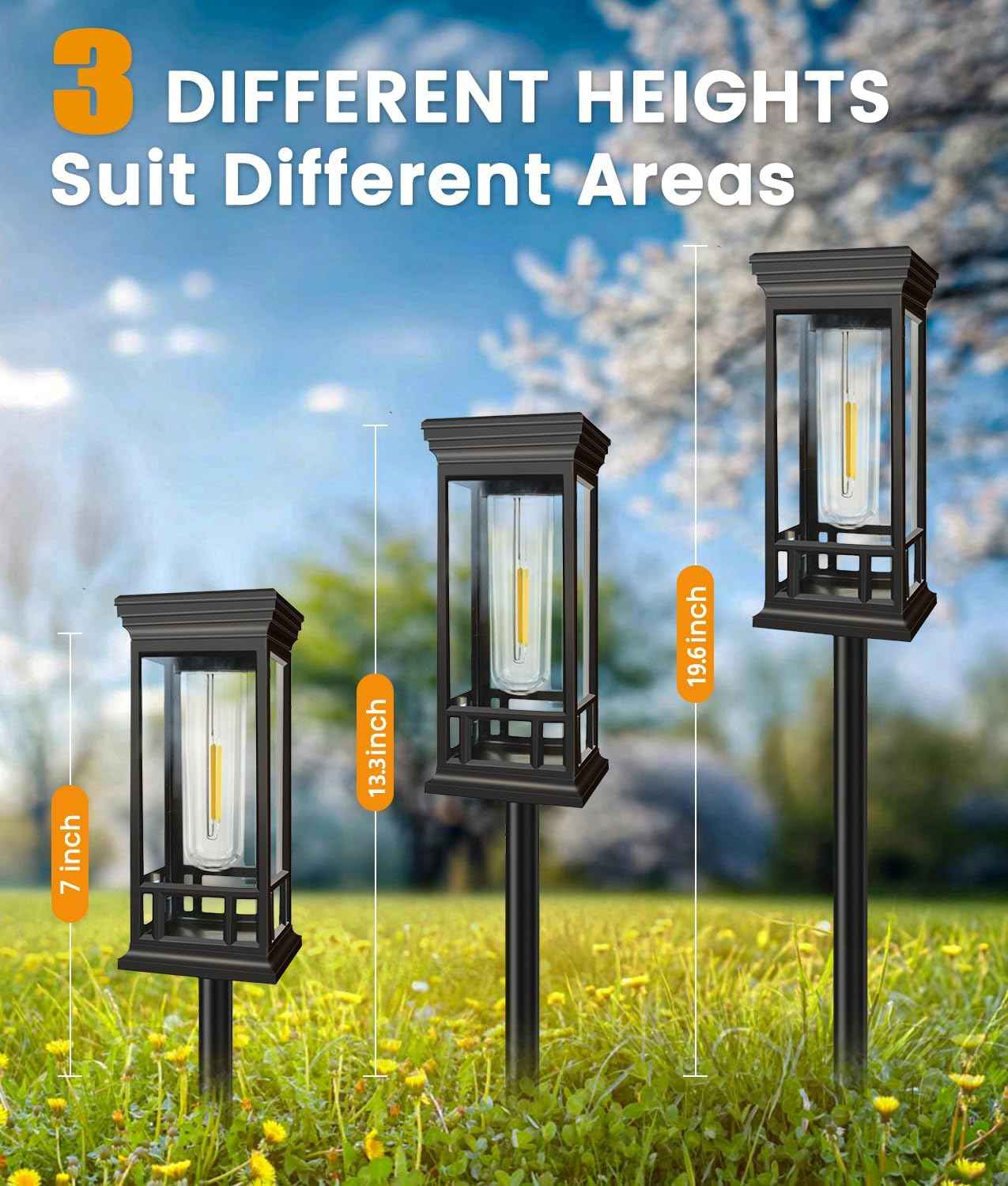 12 Pack Solar Pathway Lights Outdoor, Taller Bright Solar Path Lights Waterproof, Auto On/Off Solar Powered Garden Lights for Outside Landscape Path Yard Walkway Lawn Driveway Patio Lighting Decor