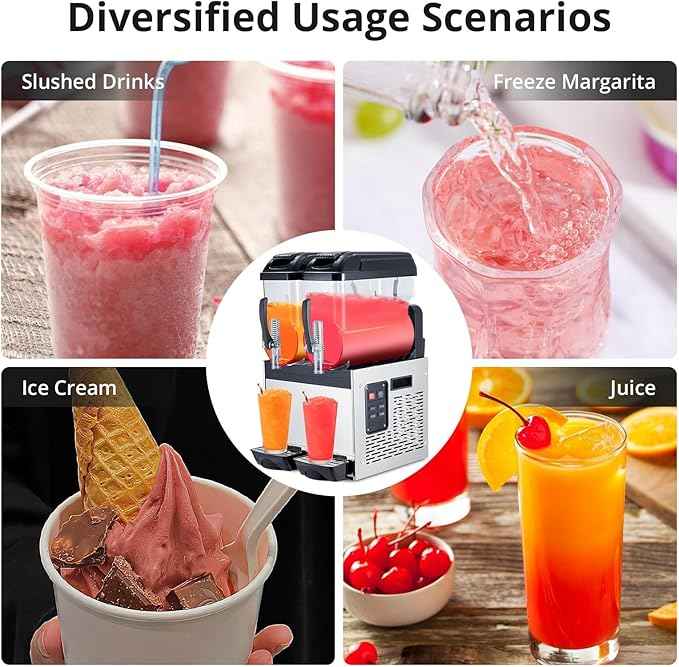 GarveeTech Black 12 L*2 700W Commercial Slushy Machine - Self-Cleaning Stainless Steel Frozen Drink Margarita Ice Cream Maker for Snow Melts, Cocktails - Ideal for Homes, Coffee Shops,and Restaurants