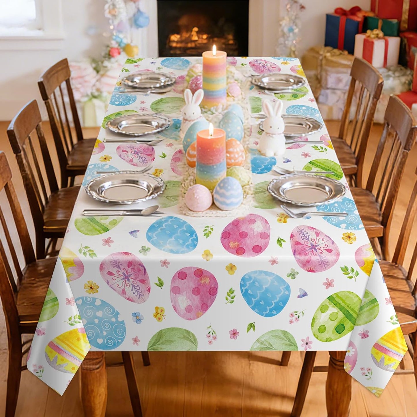 3 Pcs Easter Tablecloth - Colorful Eggs Plastic Table Cloth, 54 x 108 Inch Disposable Spring Easter Egg Rectangle Table Cover for Indoor or Outdoor Tables Decorations Spring Easters Party Supplies