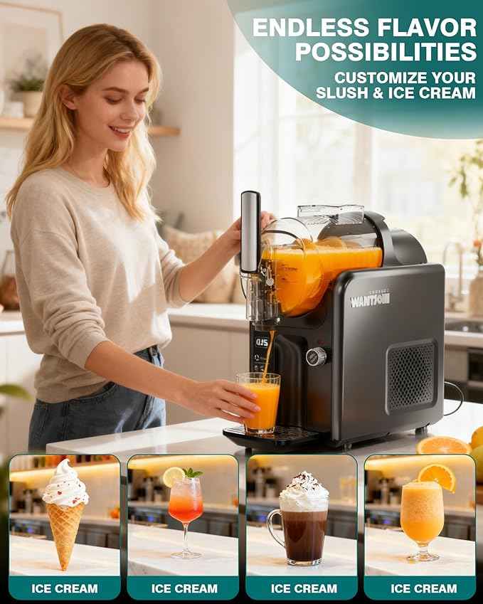 WantJoin 2-in-1 Slushie Machine – 72 oz Black Frozen Drink Machines with 6 Preset Modes, No Ice Needed, Quiet and Simple Knob Operation, Frozen Drink Maker for Ice Cream, Margarita & Slushy