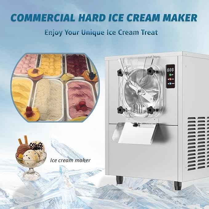Commercial Hard Ice Cream Maker Machine 1400W 110V 3 to 4 Gallons Per Hour Gelato Ice Cream Machine with Auto Clean LED Panel Perfect for Snack Bar Restaurants