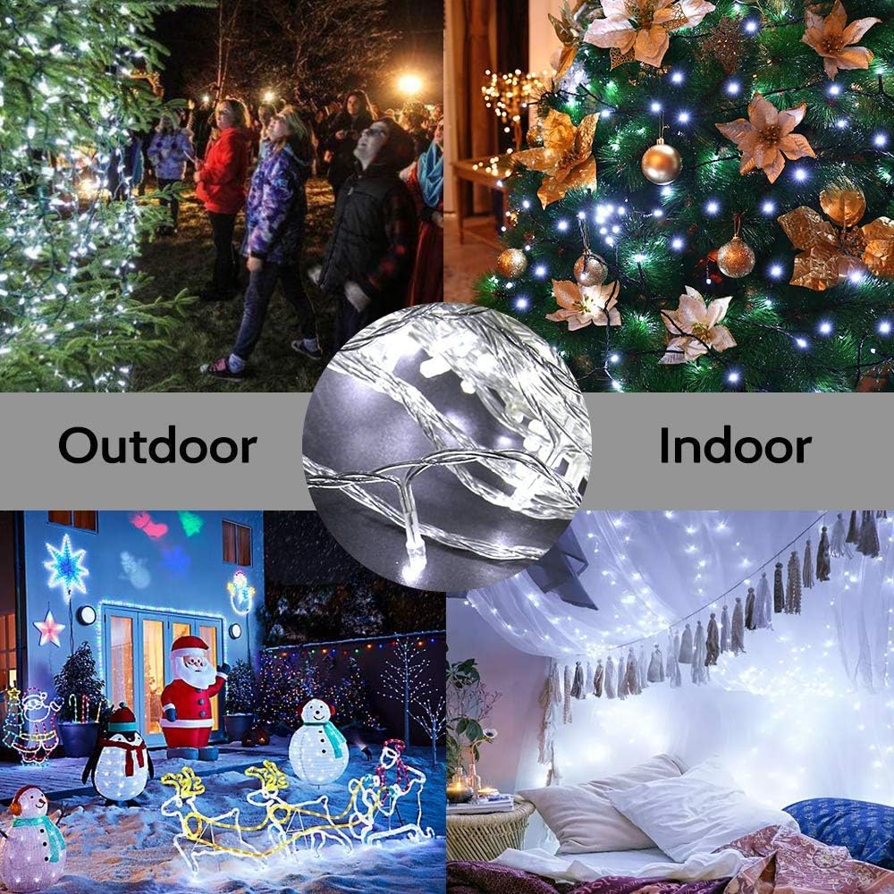 98FT 200 LEDs String Lights Waterproof Fairy Lights 8 Modes with Memory 30V UL Certified Power Supply for Home, Garden, Wedding, Party, Christmas Decoration Indoor Outdoor (Cool White)