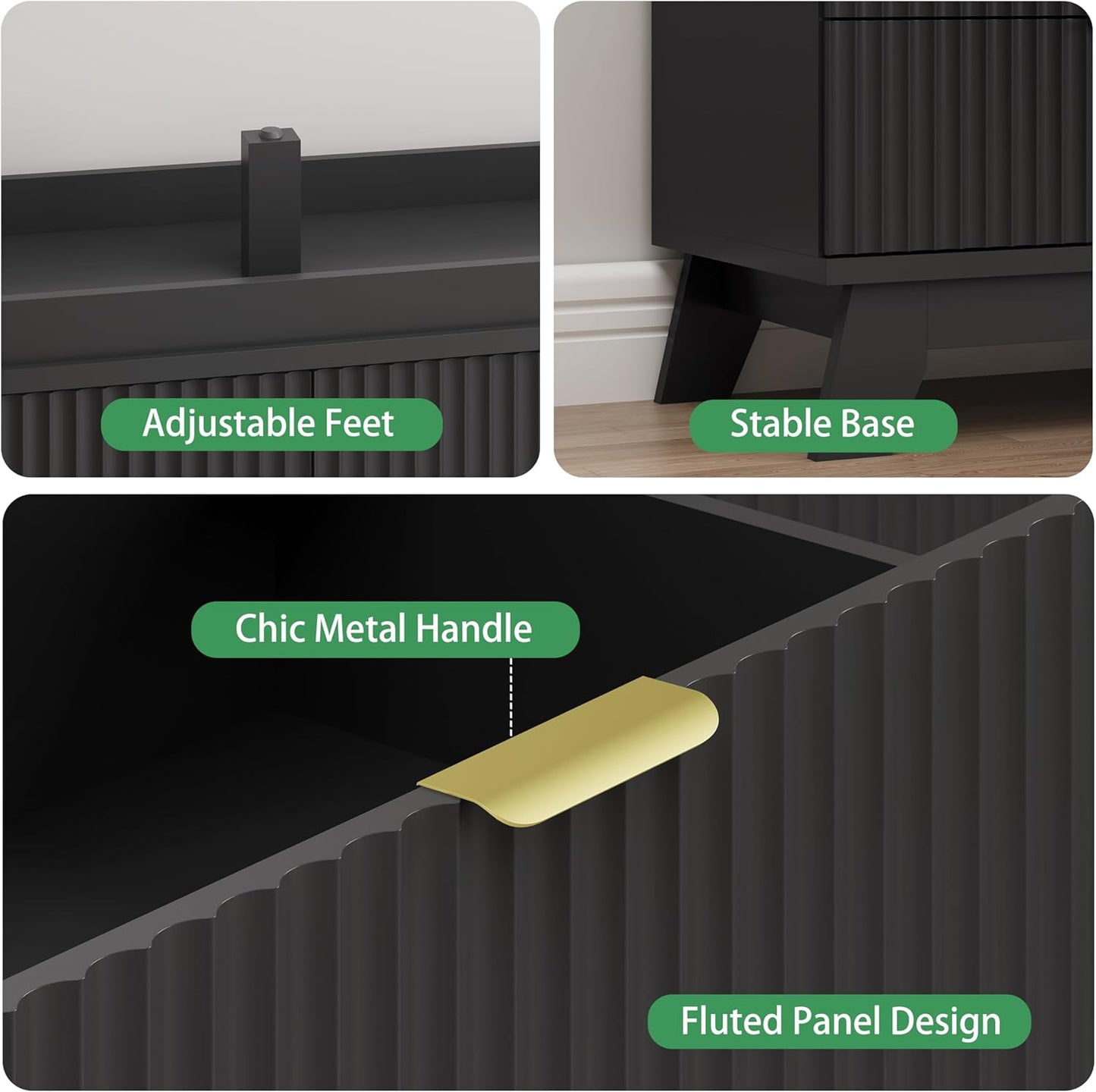 Fluted Dresser for Bedroom with 8 Drawers, 48" Wide Modern Chest of Drawers with Metal Handle, Wooden Dresser TV Stand, Wood Closet Clothes Storage Drawer Organizer for Living Room, Hallway, Black