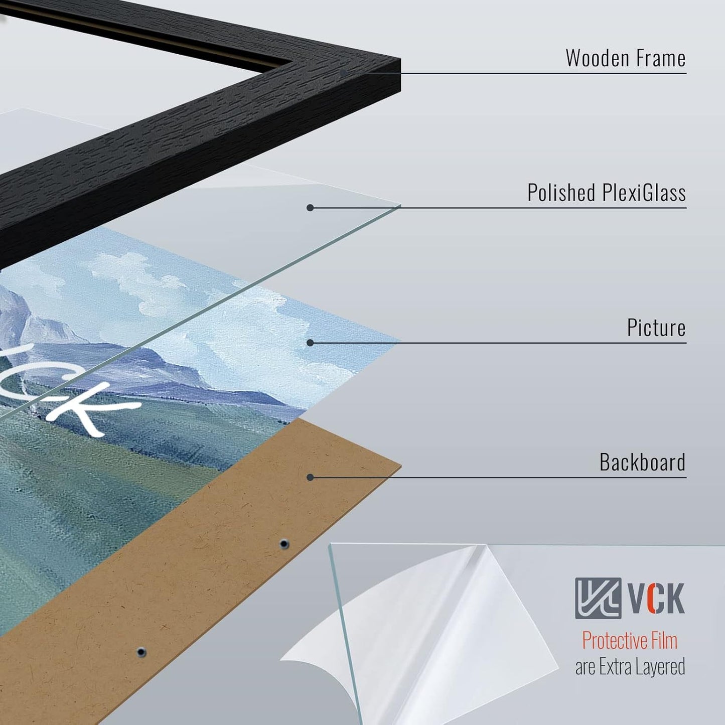 VCK 27x40 Solid Wood Poster Frames Set of 3, Exclusive Woodgrain Black Picture Frame, Wall Mounting Hanging