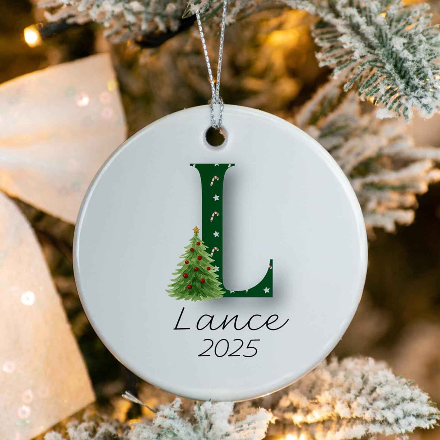 Personalized Christmas Ornament 2025 – Custom Initial Ceramic Ornament with Name and Year – Family Keepsake Monogram Holiday Decoration Gift
