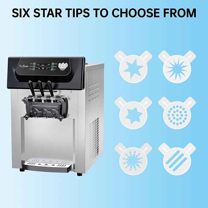 Commercial Soft Serve Ice Cream Maker Machine 3 Head Countertop, 2200W Heavy-Duty Frozen Yogurt Dispenser for Restaurants, Fast Serving & Easy Clean (YKF-8216T, 110V)