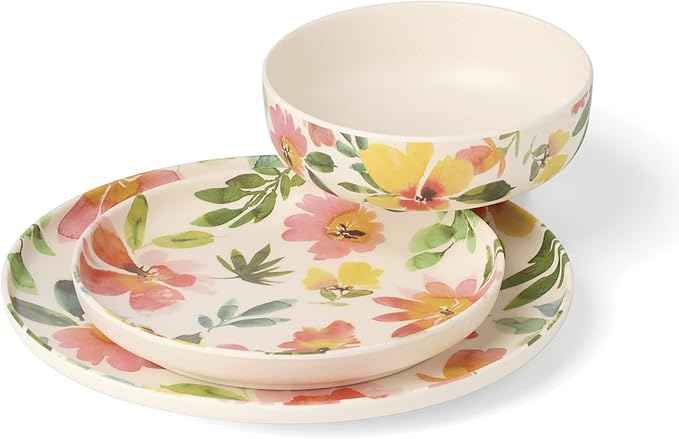 Oneida Dinnerware Sets, 24 Seven Melamine Floral 12-Piece Dinnerware Set, Service For 4, Dishes Set for 4, Floral Pattern, Melamine Dishwasher Safe Plates and Bowls Sets, Kitchen and Dining (12 Piece)