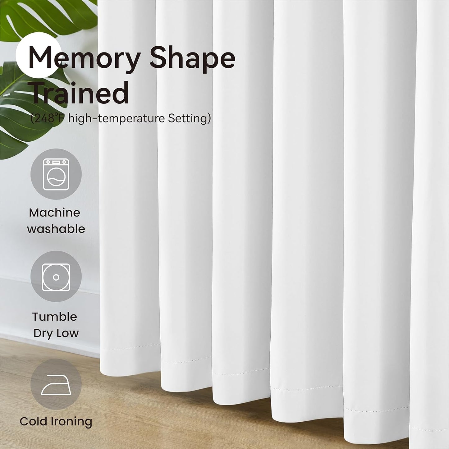 KangBang White Room Darkening Curtains 108 Inches Long, Pinch Pleated Blackout Curtains Sound Dampening Polyester Modern Drapes for Living Room Office with Hooks Track System,40x108 Inch,9FT,2 Panels