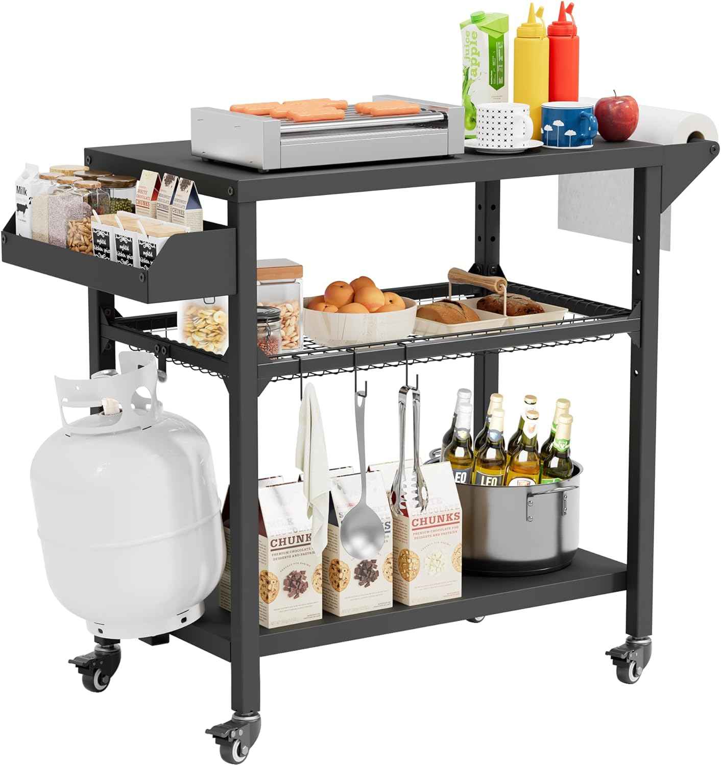 SUNCROWN Outdoor Grill Table with Wheels, Kitchen Cooking Prep Tables Movable BBQ Grill Cart for Garden, Camping, Home Party, Bar, Pizza Oven Table Stand