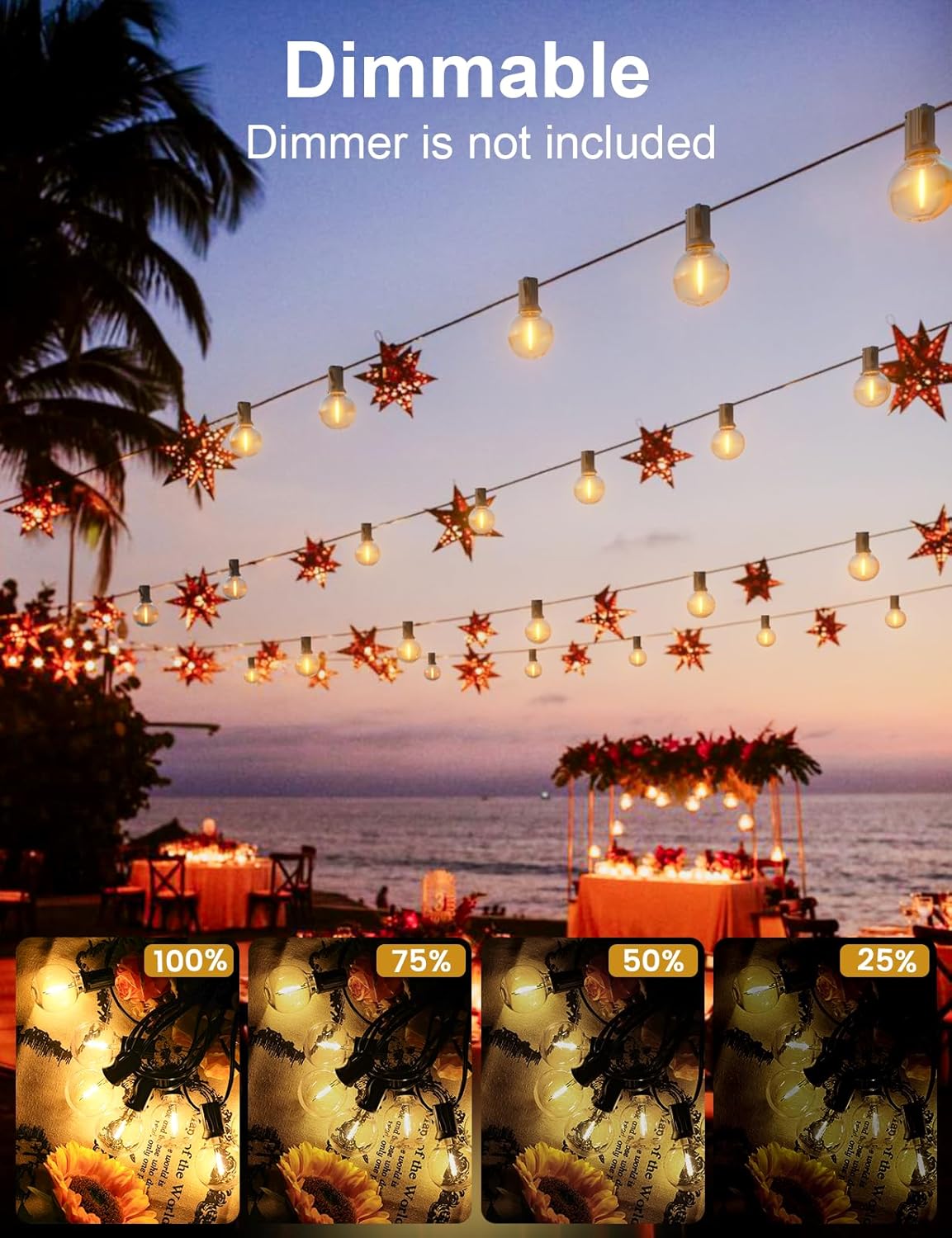 RTTY Outdoor String Lights 50 FT Globe LED Patio Lights with G40 Plastic Bulbs,Waterproof Shatterproof Dimmable Connectable Hanging for Backyard Porch Balcony Party Cafe Deck Decor