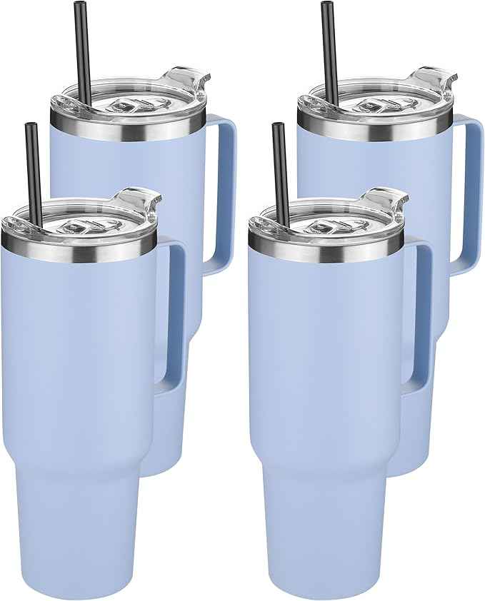 HASLE OUTFITTERS 40 oz Stainless Steel Tumbler with Handle, Vacuum Insulated Tumblers Bulk, Reusable Double Wall Travel Coffee Mug, Durable Powder Coated Water Bottle(Blue, 4)