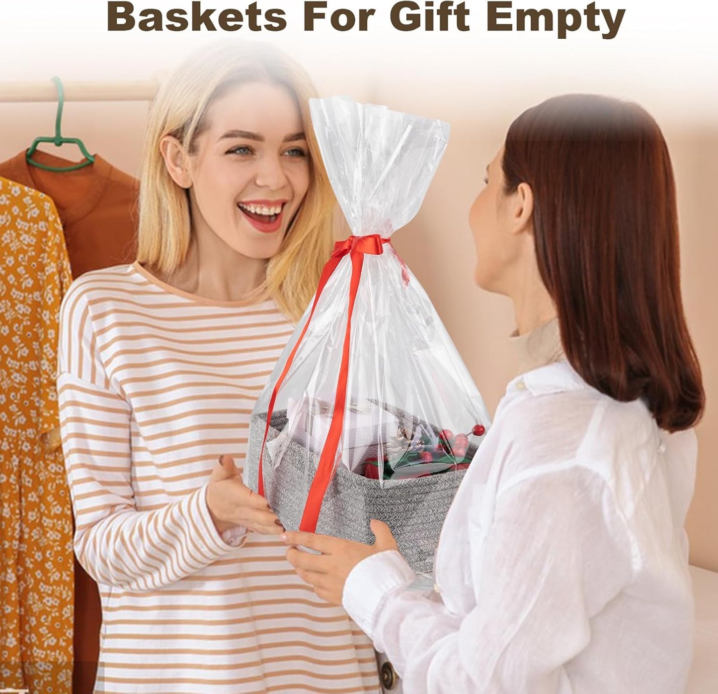 3 Pack Small Storage Baskets for Organizing, Cute Woven Decorative Gift Baskets for Shelves, Mini Closet Organizer Bins with Handles, 11.81''Lx7.87''Wx4.72''H-Grey