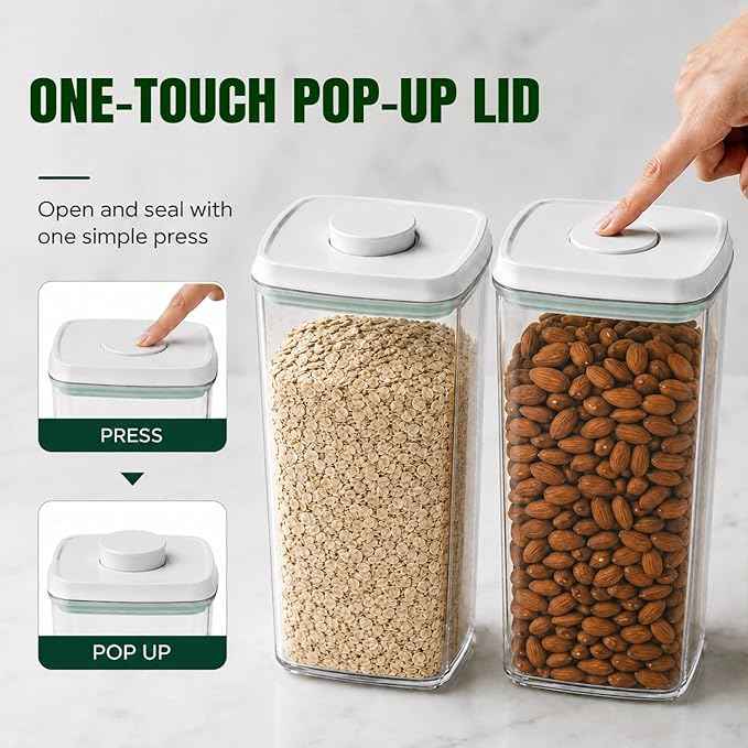 Pop Airtight Food Storage Containers with Lids Stackable Containers for Kitchen Pantry Organization Ideal for Cereal Snacks Flour Sugar Coffee and Spaghetti (gray, 6 pcs)