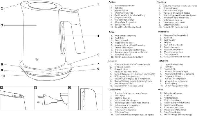 WMF Kineo Wasserkocher mit Temperatureinstellung 1,6l, Kalkfilter, 3000 W, Live-Temperaturanzeige, elektrischer Wasserkocher edelstahl matt