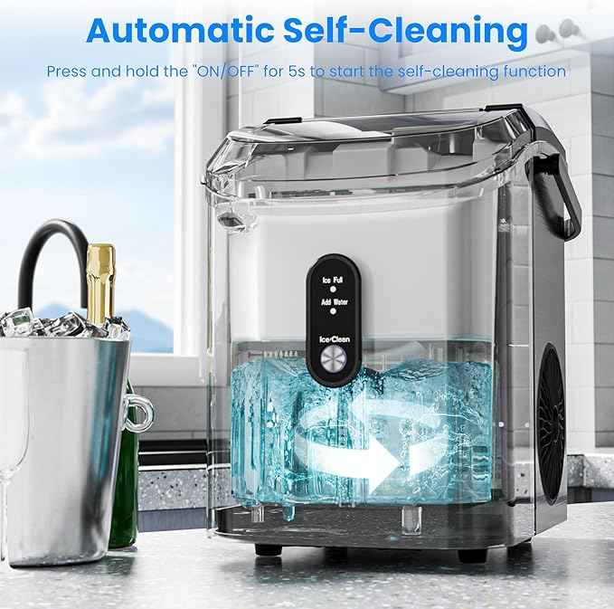 Antarctic Star Nugget Ice Makers Countertop with Self-Cleaning, 35lbs/24H, Portable Sonic Ice Maker Machine with Handle/Basket/Scoop for Home, Kitchen, Office, Camping(Stainless Steel Black)