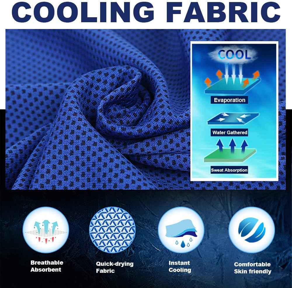 10 Pack Cooling Towels Bulk Microfiber Ice Towel Quick Dry Breathable Chilly Sweat Towel Stay Cool Towel for Neck Face Yoga Gym Workout Running Beach with Carabin Bag, 40x12'', Dark Blue