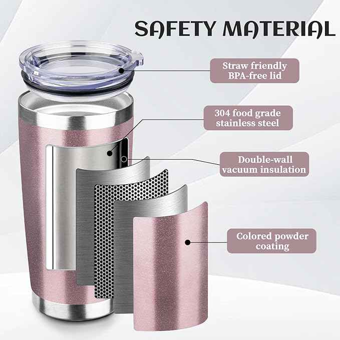StarSpeed 20oz Tumbler Bulk with Lid, Stainless Steel Insulated Tumblers Double Wall Vacuum Insulated Travel Mug, Powder Coated Coffee Cups for Hot and Cold Drinks(Rose Gold,6)