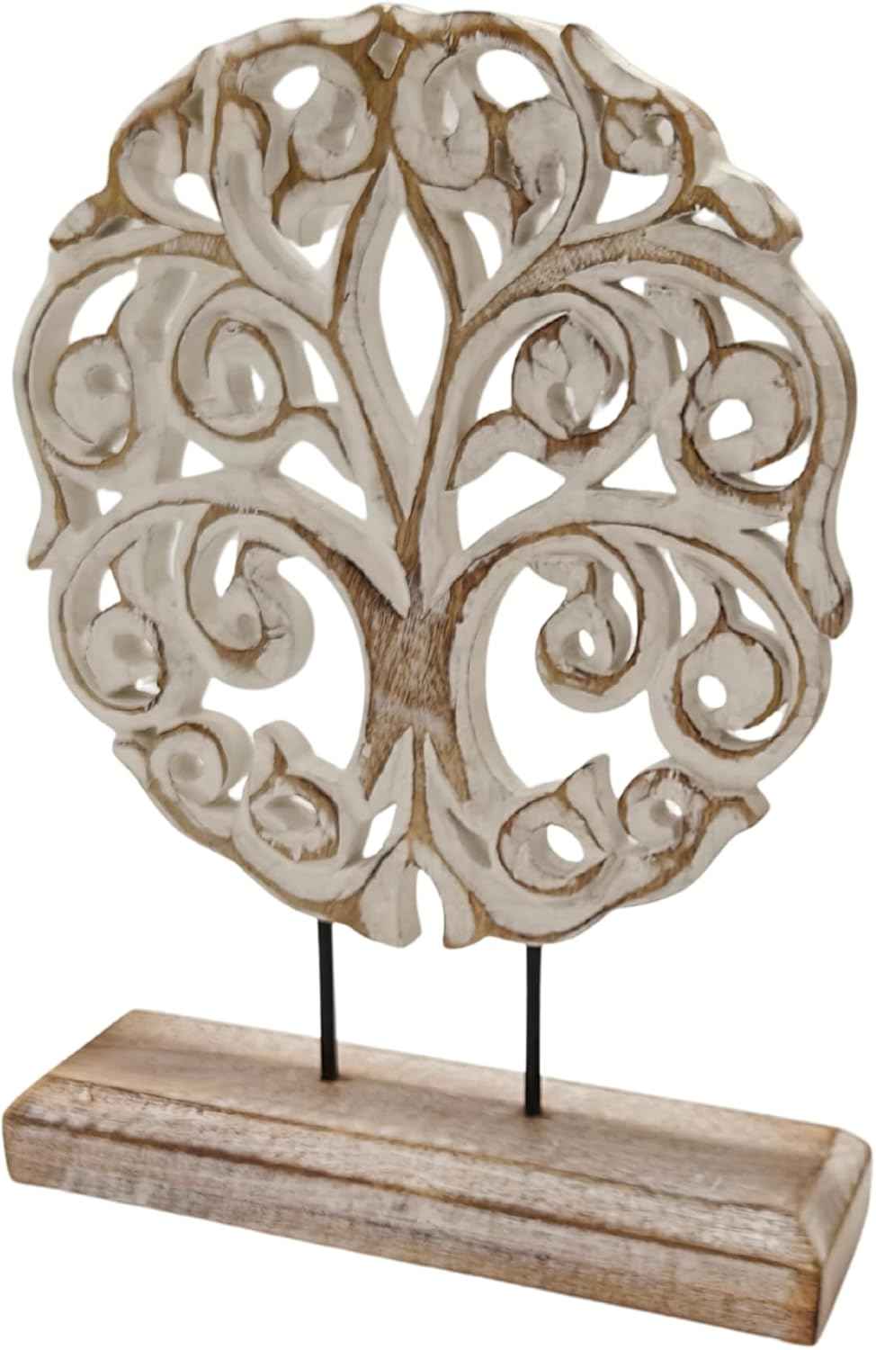 VANIYA CRAFTS® Tree of Life Solid Wood Sculpture – Handmade Farmhouse Decor for Living Room, Shelf, Mantle, Entryway, Coffee Table, or Housewarming Gift (Antique White)