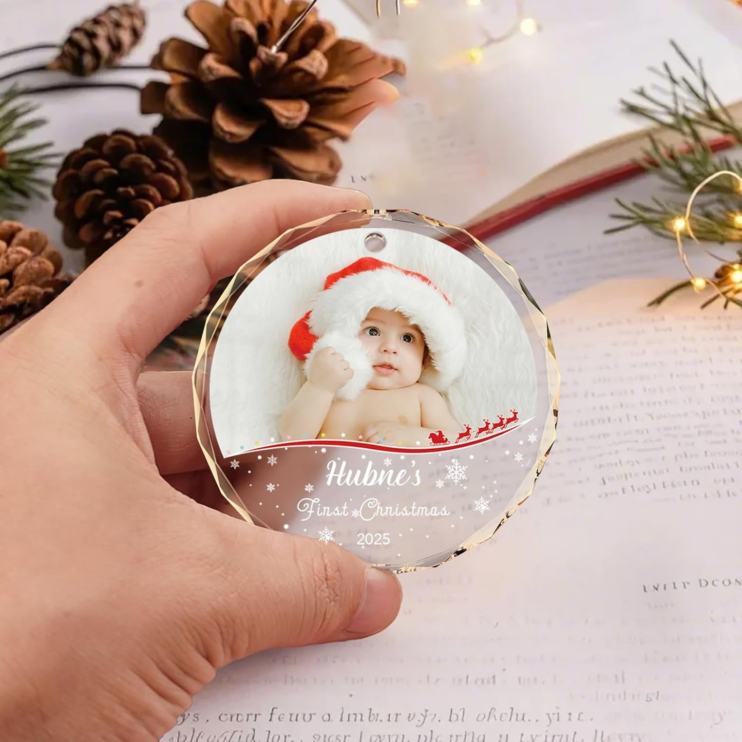 Bemaystar Baby First Christmas Ornaments 2025–Personalized Crystal Ornaments with Photo and Name–Custom Newborn Keepsake Gift–Christmas Tree Decoration for Baby Girl Boy