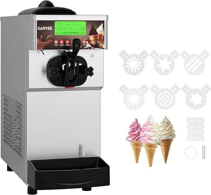 Countertop Soft Serve Ice Cream Maker, 10-20L/H, 6L Hopper, 2L Freezing Cylinder, 5" LED Screen, 1500W, 1 Head, Auto Clean, Stainless Steel Commercial Dessert Machine for Restaurant & Snack Bar