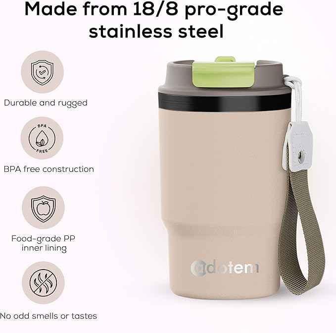 Insulated 16oz Stainless Steel Tumbler Mug Leakproof Double Walled Vacuum Thermal Coffee Cup with 2-in-1 Straw & Lid, Cupholder-Friendly Travel Mug for Hot & Cold Drinks (Beige)