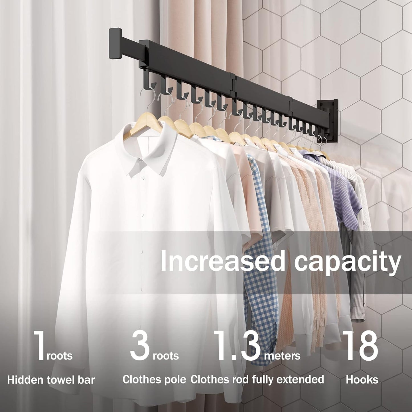 LIENAHU Clothes Drying Rack Wall Mounted,Drying Rack Clothing,Laundry Drying Rack,Wall Mount Clothes Hanger Rack,Laundry Rack Folding,Retractable Clothing Rack,Collapsible Clothes Hanging Rack