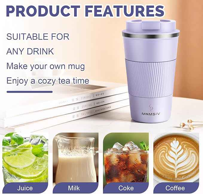 MOMSIV 17oz Travel Mug, Insulated Coffee Cup with Leakproof Lid, Travel Coffee Mug Vacuum Stainless Steel Double Walled Reusable Coffee Cup for Hot and Cold Water Coffee