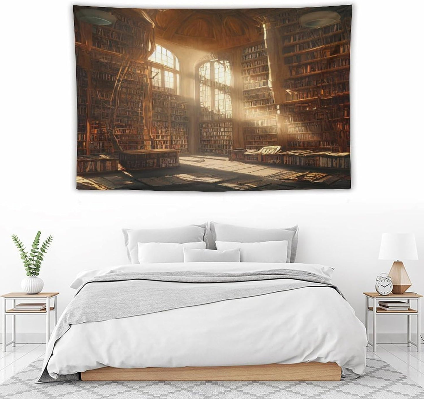 Kurtect Retro Bookshelf Tapestry,Medieval Mid Century Library Building Pattern Print Tapestries for Party Beach Picnic Blankets Tablecloths Living Room Wall Deocr, 60x90 in