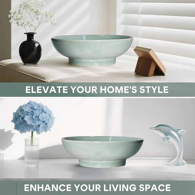 10" Decorative Bowl,Ceramic Fruit Bowl for Kitchen Counter,Coffee Table, Dining Room,Table Centerpiece Bowel,Entryway Key Holder & Jewelry Organizer (Jade green)