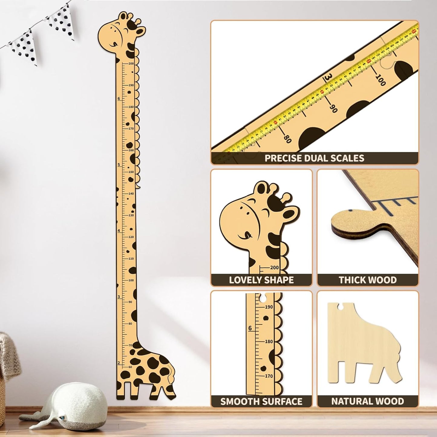 Wooden Growth Chart for Kids,Giraffe Height Chart for Boy Girls,Measuring Board for Kids Height,for Child's Room,Nursery Decor Decoration Wall Art (giraffe)