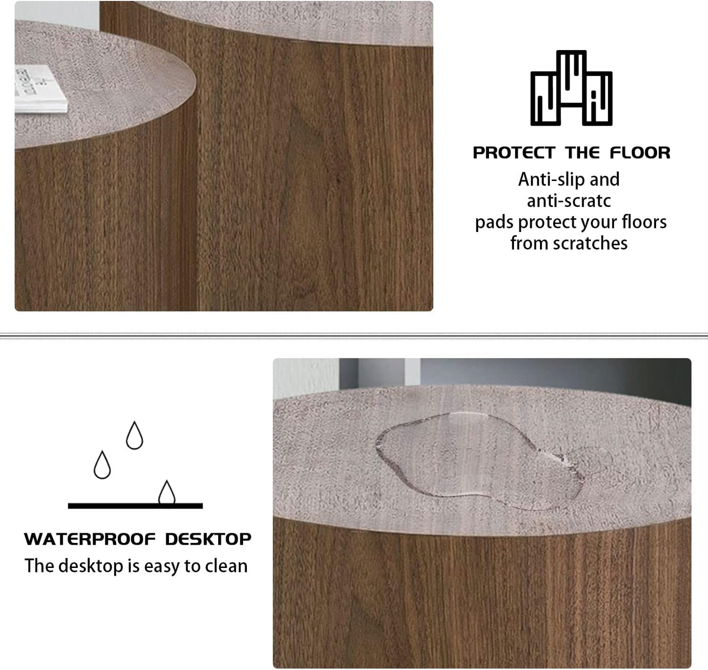 18.9”Round Nesting Coffee Table Set of 2,Wooden Circle Coffee and End Tables,Durable Accent Furniture,Modern Space-Saving Design for Small Living Rooms,Offices,No Assembling Needed,Walnut