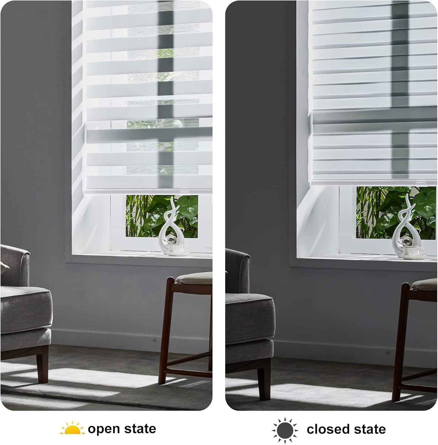 Persilux Cordless Zebra Blinds for Windows (58" W X 64" H, White) Free-Stop Roller Windows Shades Dual Layer Light Control for Day and Night, Light Filtering Sheer Shades for Home, Easy to Install