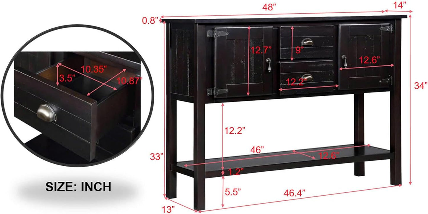 Solid Wood Farmhouse Console Table,Sofa Table with Storage Drawers and Shelves,Entryway Table for Entry Hallway Foyer Sofa Side Table,Fully Assembled(48" Espresso)