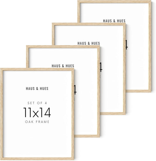 HAUS AND HUES Beige Oak Wood 11x14 Picture Frame, Set of 4, Natural Finish