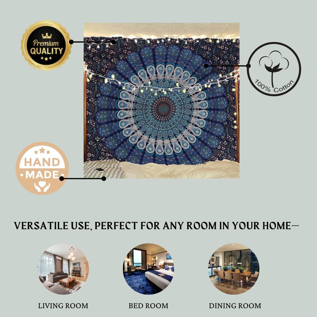 Bless International Handmade Indian hippie Bohemian Psychedelic Peacock Mandala Wall hanging College Dorm Beach Throws Table Cloth Bedding Tapestry (Orange Brown, King(88x104Inches)(225x265Cms))