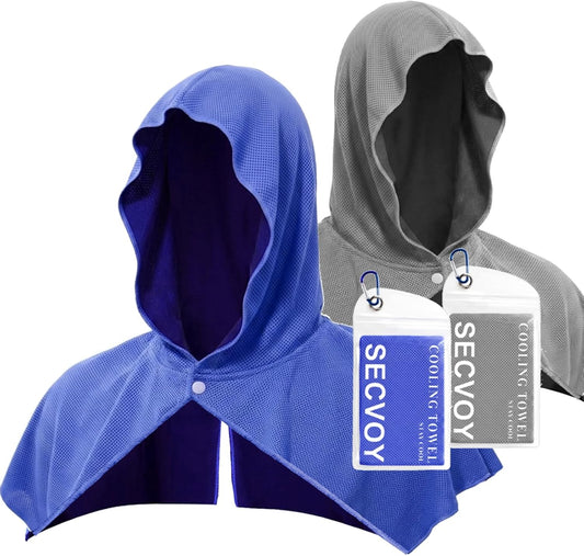 2 Pack Cooling Hoodie Towels for Neck and Face, UPF 50 Sun Protection & Instant Cooling Towels for Hot Weather, Soft Breathable Towel for Work Out, Sport, Gym, Camping & More Activities
