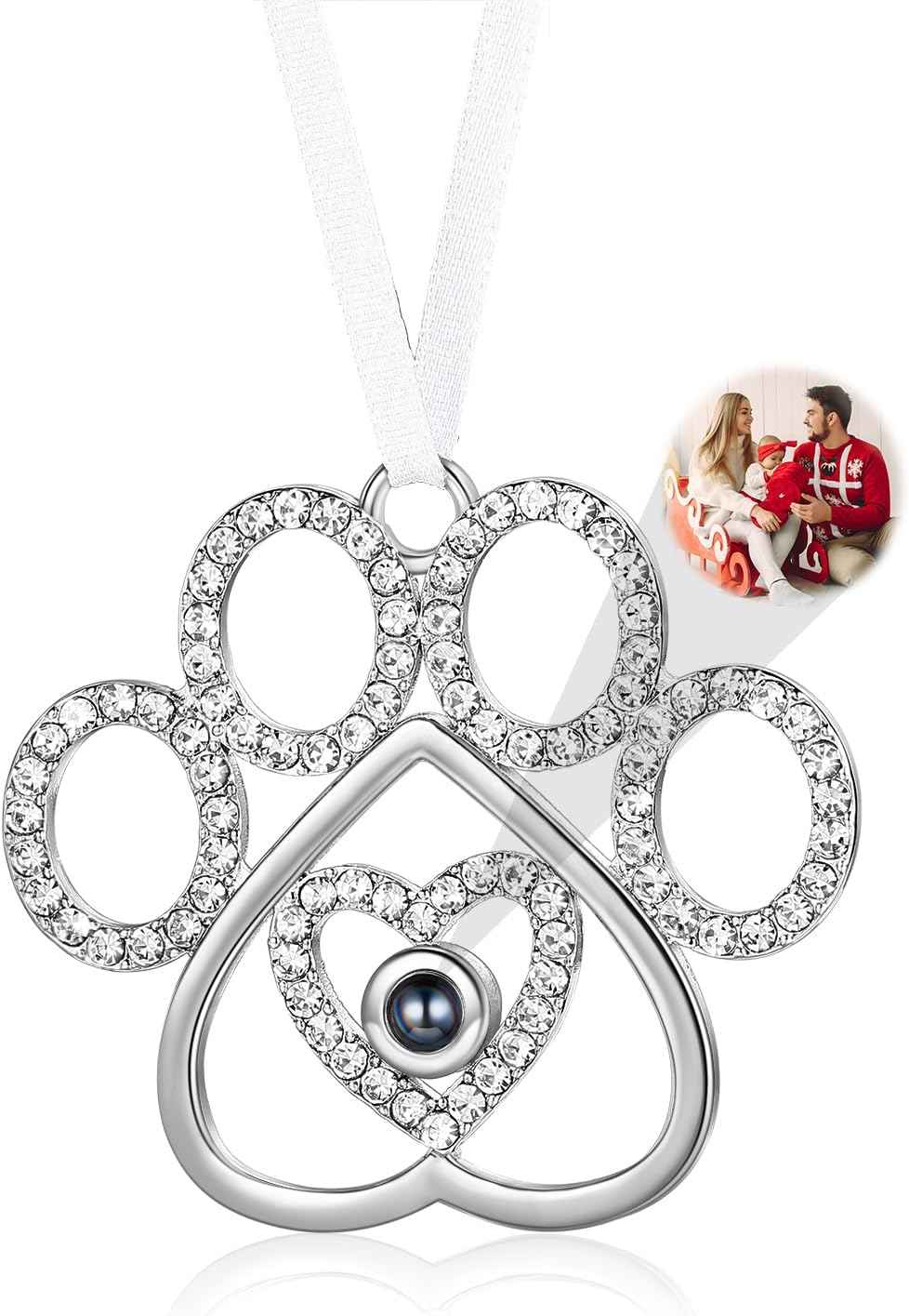 Personalized Photo Ornament for Christmas Tree, Custom Picture Inside Projection Pendant Ornament, 2025 New House Xmas Party Decoration, Memorial Gifts (Paw)