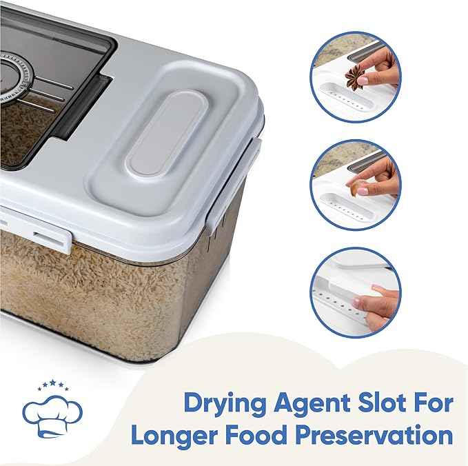 Chef's Path Extra Large Airtight Rice Storage Container with Measuring Cup, Pack of 1, 8 L Capacity, Kitchen and Pantry Canister for Rice, Flour, Sugar, and Baking Supplies