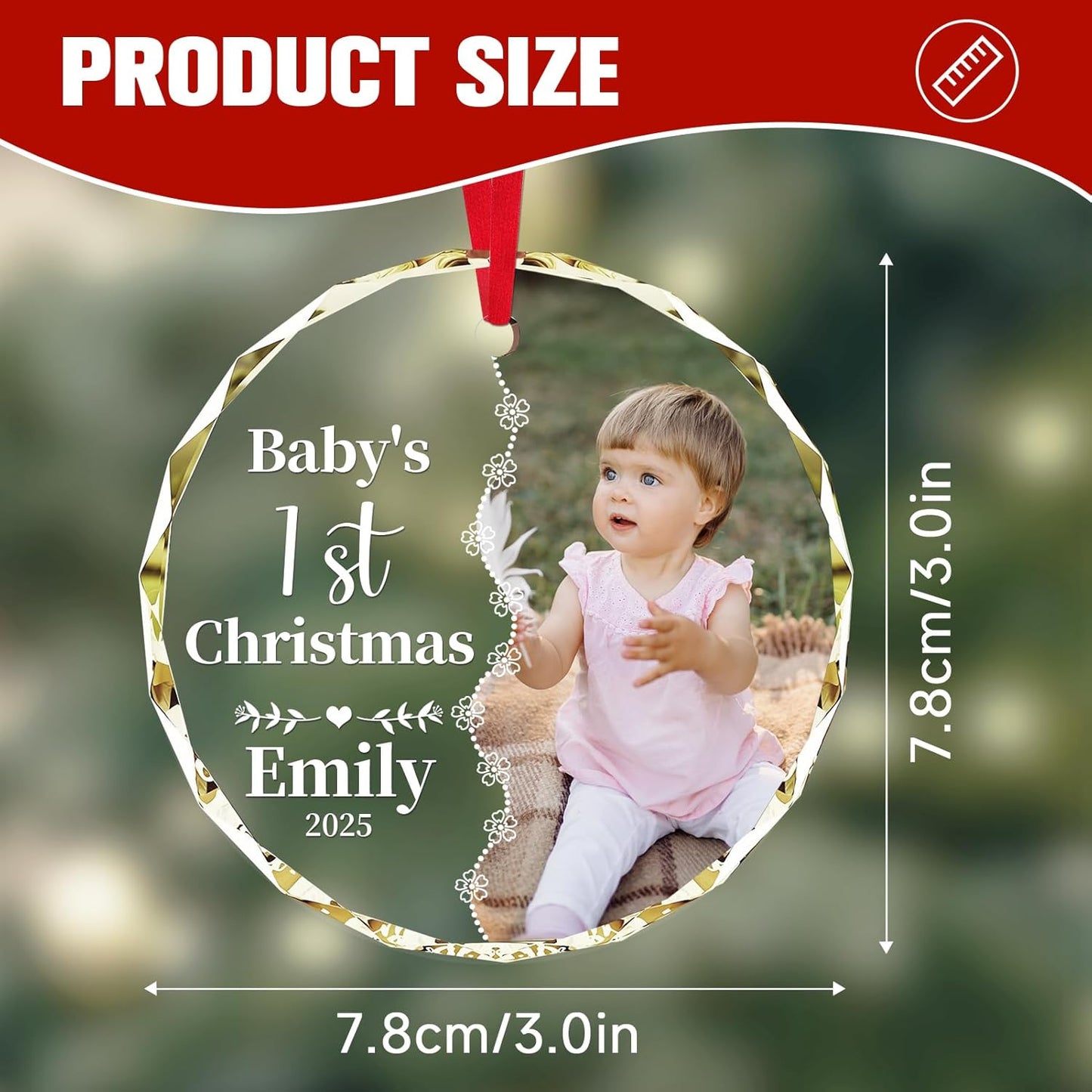 Personalized Christmas Ornaments 2025 - Personalized Christmas Crystal Decor with Photo/Name, Custom Xmas Tree Crystal Glass Hanging Ornament, Customized Decoration Gifts for Family Lovers
