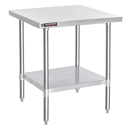 DuraSteel 30x30 Stainless Steel Work Table - NSF Commercial Prep Metal Table - Outdoor Pizza Oven Stand w/Under Shelf - Kitchen Island Laundry Utility Garage Microwave Stand Large Rolling Storage Cart