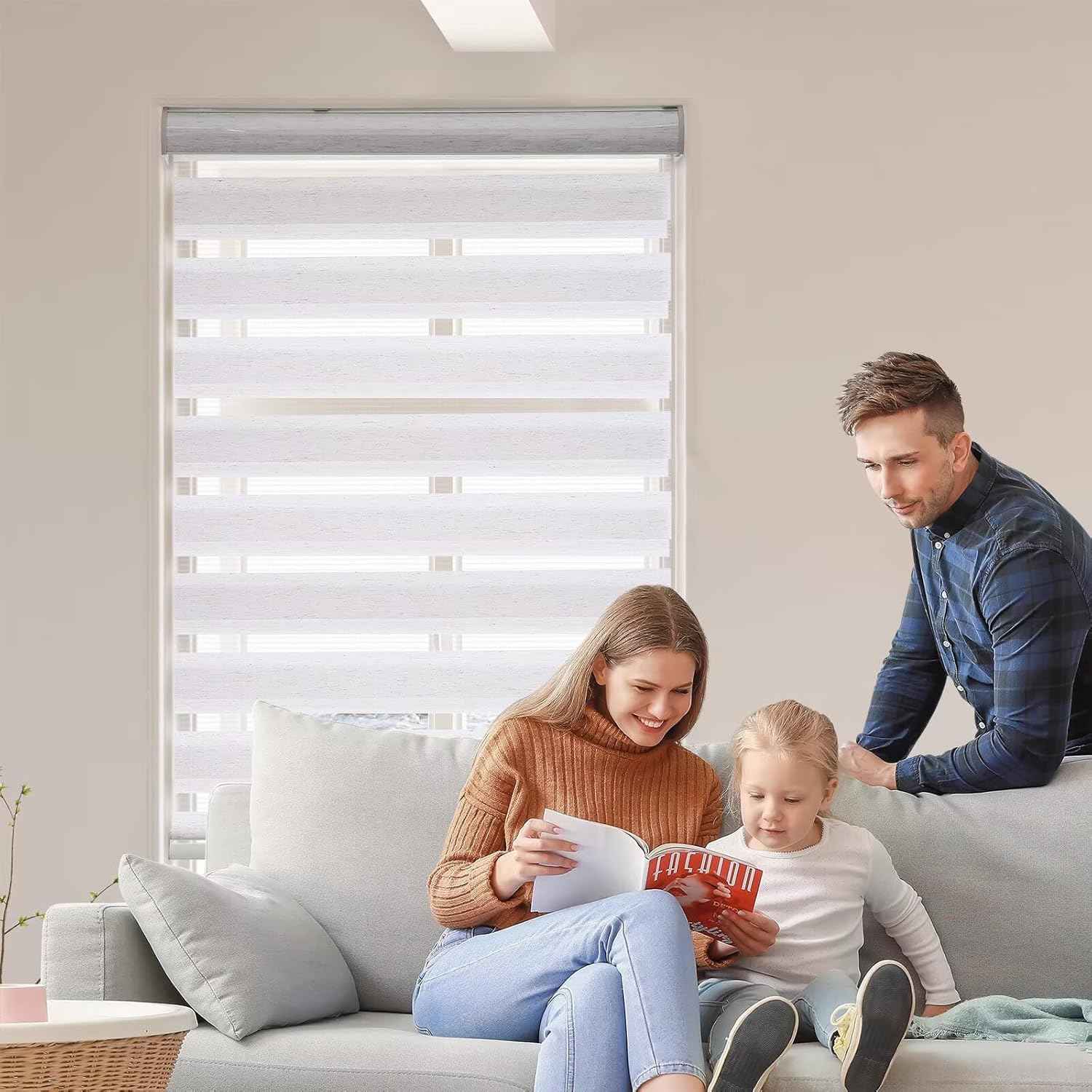 MYshade Roller Shades Zebra Blinds for Windows Cordless Day and Night Light Filtering Shades Dual Layer Roller Blinds 52" x 64" Linen Style